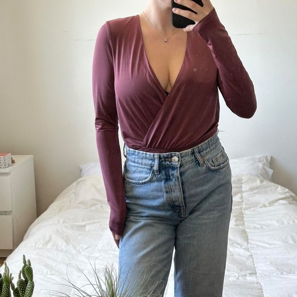 Burgundy long sleeve wrap bodysuit - Picture 5 of 8